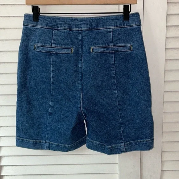 NWT Boden Fife High Rise Denim Shorts Blue Sailor Button Front Size 6 Nautical - Picture 3 of 6